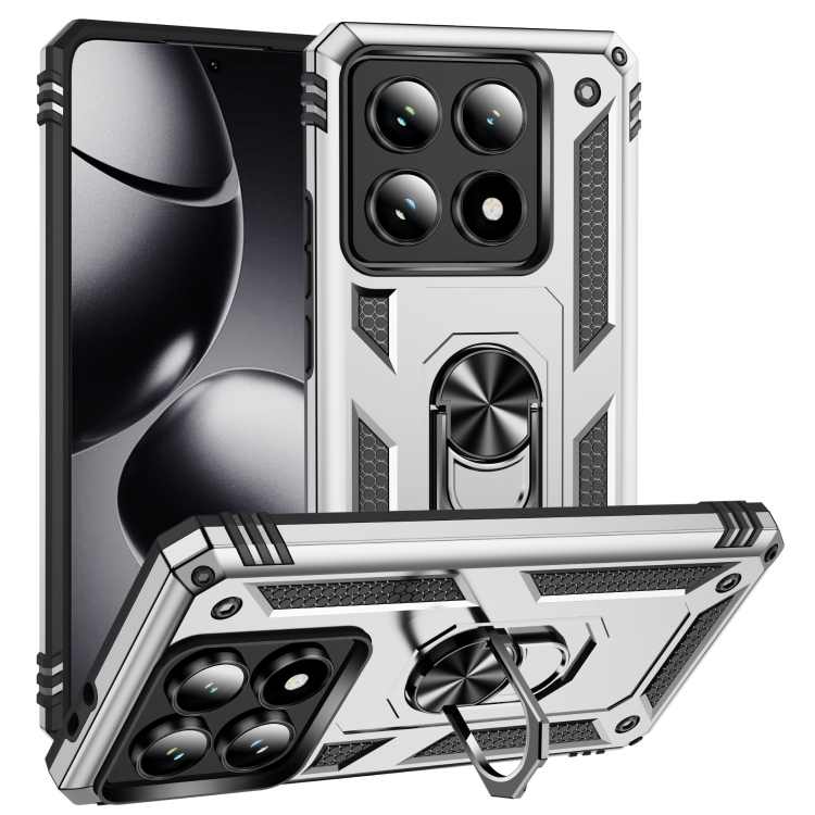 

For Xiaomi 14T Pro Shockproof TPU + PC Phone Case with Holder(Silver)