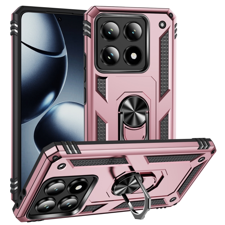 

For Xiaomi 14T Shockproof TPU + PC Phone Case with Holder(Rose Gold)