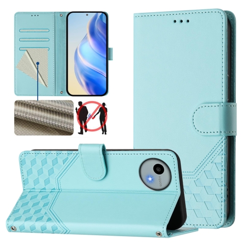 

For Sharp Aquos Wish 4 Honeycomb Embossing RFID Leather Phone Case(Mint Green)