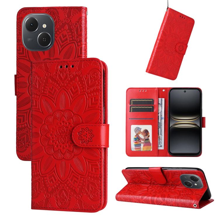 

For Tecno Spark 40C Embossed Sunflower Leather Phone Case(Red)