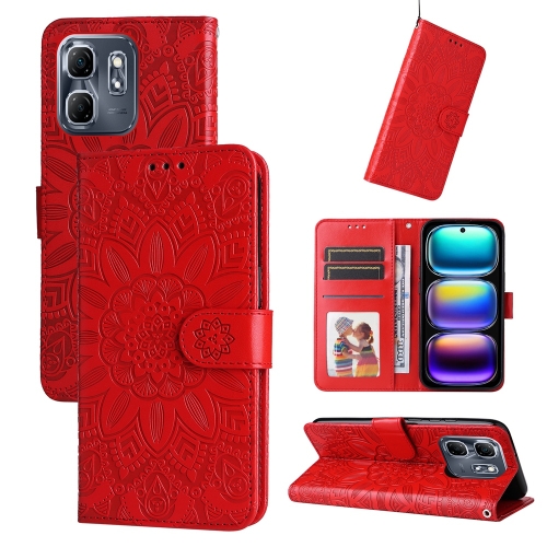 

For Infinix Hot 50i / Smart 9 Embossed Sunflower Leather Phone Case(Red)