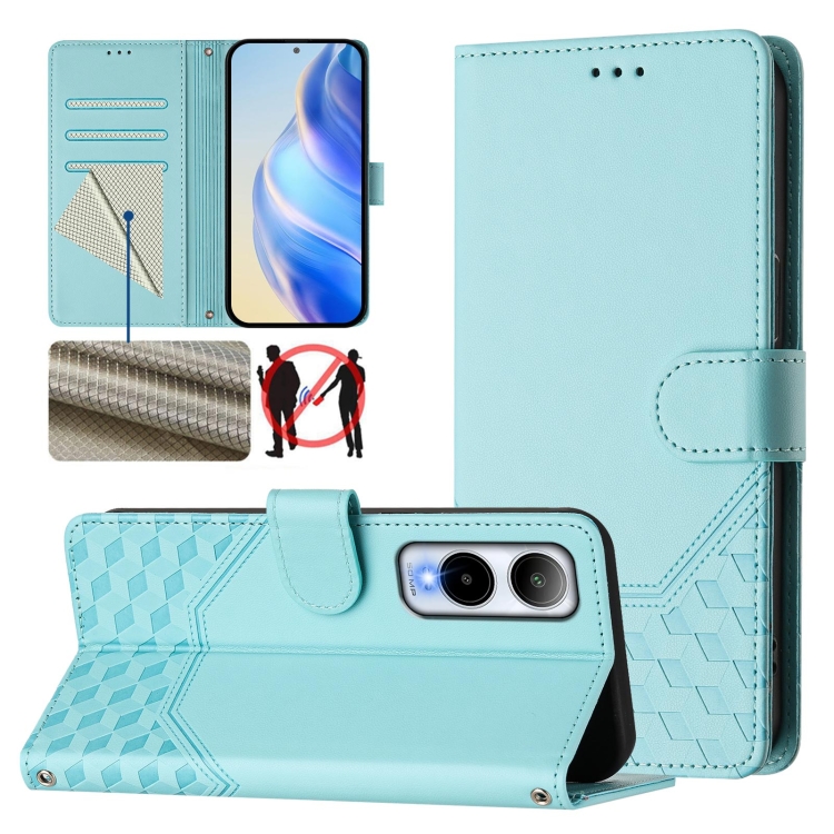 

For Cricket Icon 6 Honeycomb Embossing RFID Leather Phone Case(Mint Green)