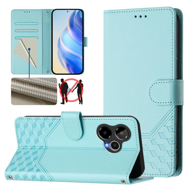 

For Cricket Icon Plus 2026 / Icon 7 5G Honeycomb Embossing RFID Leather Phone Case(Mint Green)