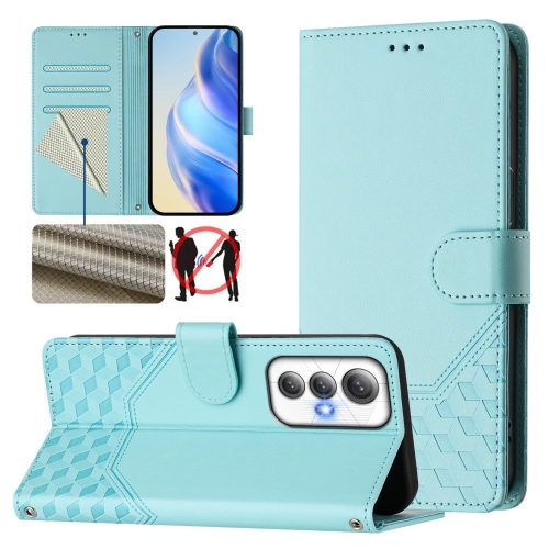 

For Cubot Max 5 Honeycomb Embossing RFID Leather Phone Case(Mint Green)