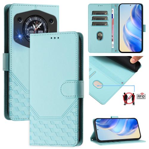 

For Cubot A30 Honeycomb Embossing RFID Leather Phone Case(Mint Green)