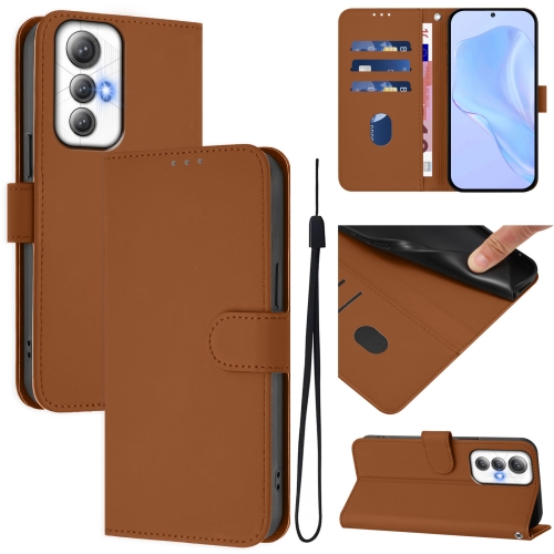 

For Cubot Max 5 Skin Feel Solid Color Leather Phone Case with Lanyard(Brown)