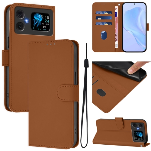 

For Cubot A20 Skin Feel Solid Color Leather Phone Case with Lanyard(Brown)