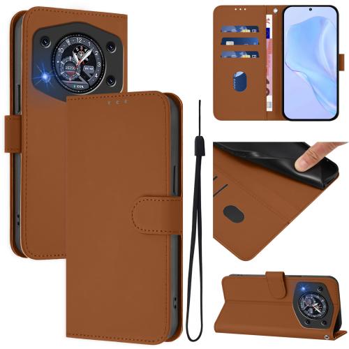 

For Cubot A30 Skin Feel Solid Color Leather Phone Case with Lanyard(Brown)