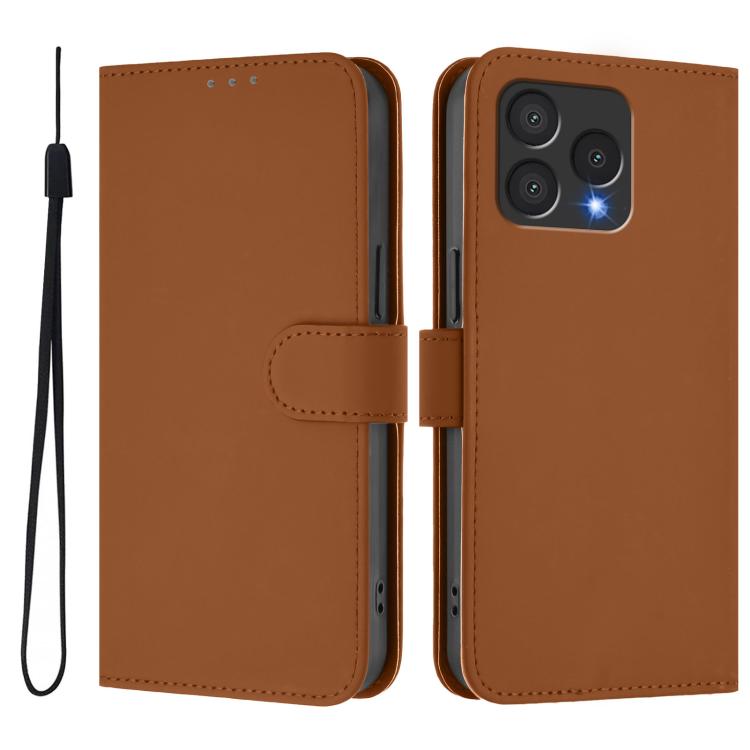 

For Cubot A40 Skin Feel Solid Color Leather Phone Case with Lanyard(Brown)