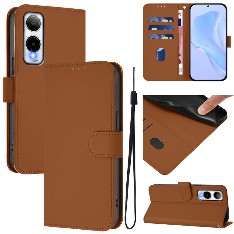 

For Cricket Icon 6 Skin Feel Solid Color Leather Phone Case with Lanyard(Brown)