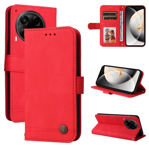 

For Tecno Camon 30S / Camon 30S Pro Skin Feel Life Tree Metal Button Leather Phone Case(Red)