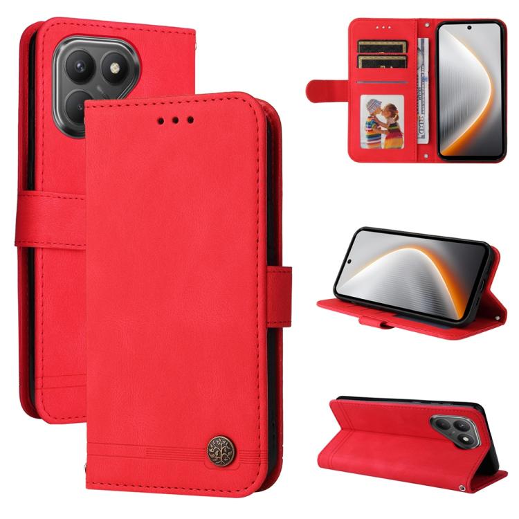 

For Tecno Pova 7 5G Skin Feel Life Tree Metal Button Leather Phone Case(Red)