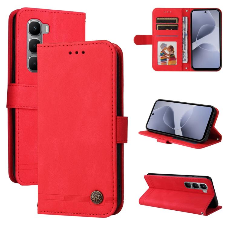 

For Infinix Hot 60 4G / Hot 60i 4G Skin Feel Life Tree Metal Button Leather Phone Case(Red)