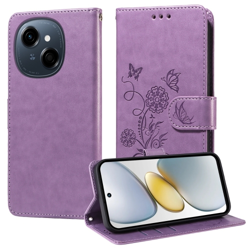 

For Tecno Spark Go 1 / Pop 9 / Spark Go 2025 Embossed Butterfly Flowers Leather Phone Case(Purple)