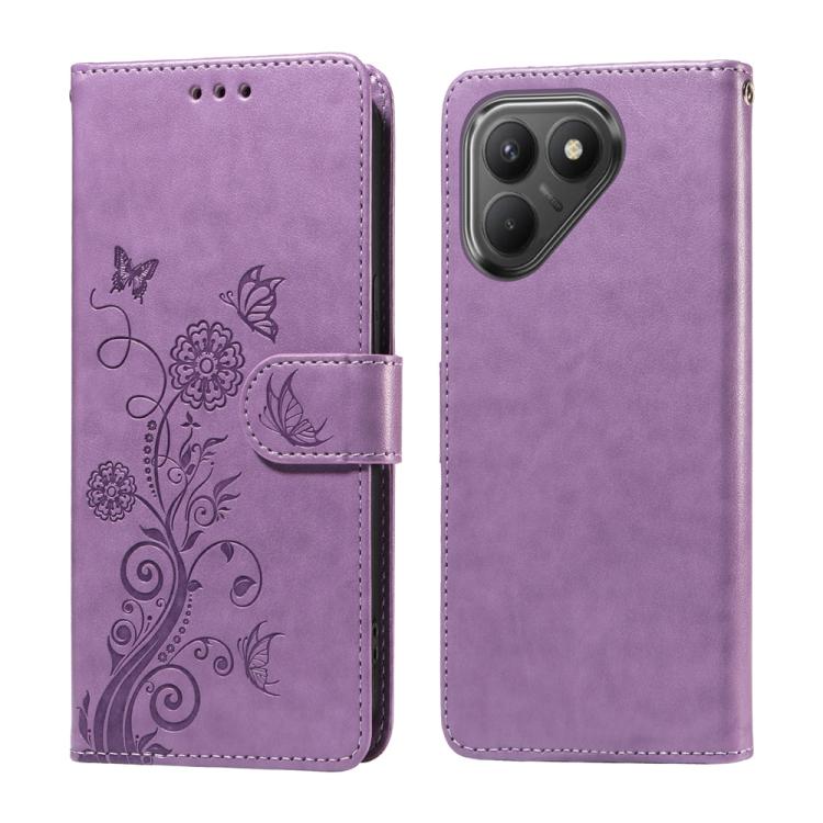 

For Tecno Pova 7 5G Embossed Butterfly Flowers Leather Phone Case(Purple)