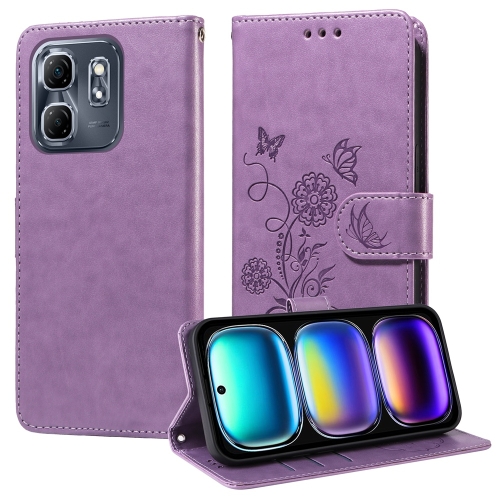 

For Infinix Hot 50i / Smart 9 Embossed Butterfly Flowers Leather Phone Case(Purple)