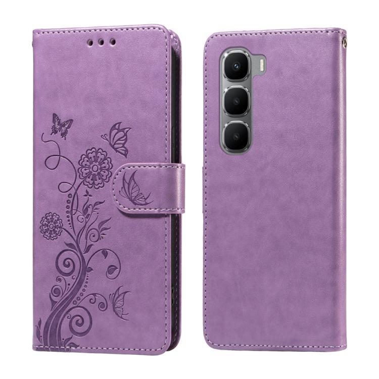 

For Infinix Hot 60 4G / Hot 60i 4G Embossed Butterfly Flowers Leather Phone Case(Purple)