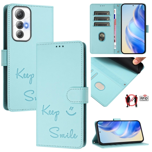 

For Cubot Max 5 Smile Embossing RFID Leather Phone Case(Mint Green)