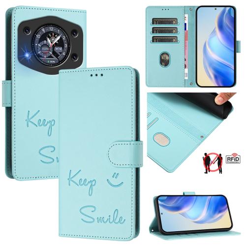 

For Cubot A30 Smile Embossing RFID Leather Phone Case(Mint Green)