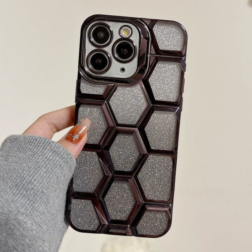 

For iPhone 11 Pro Electroplating Laser Engraving 3D Honeycomb Glitter TPU Phone Case(Black)