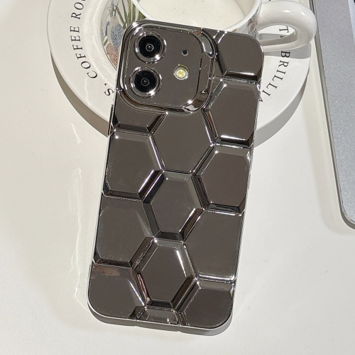 For iPhone 11 Electroplating Laser Engraving 3D Honeycomb TPU Phone Case(Grey)