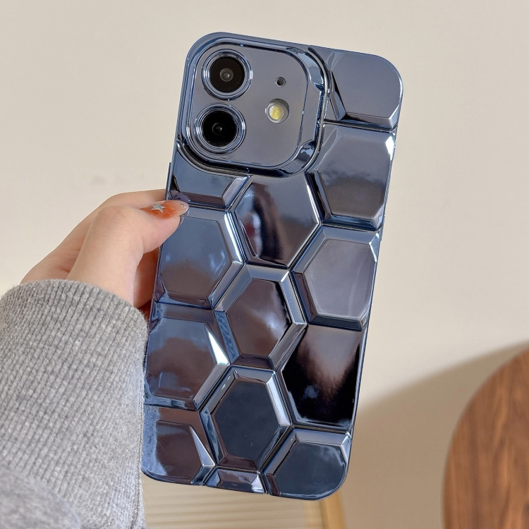 

For iPhone 11 Electroplating Laser Engraving 3D Honeycomb TPU Phone Case(Blue)