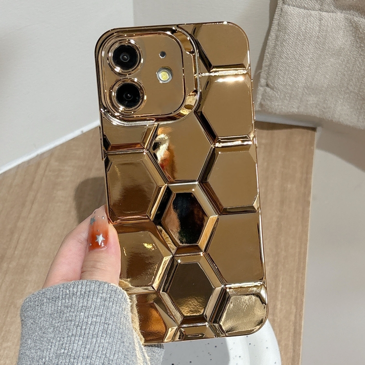 

For iPhone 11 Electroplating Laser Engraving 3D Honeycomb TPU Phone Case(Gold)