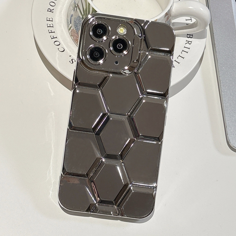 

For iPhone 11 Pro Electroplating Laser Engraving 3D Honeycomb TPU Phone Case(Grey)