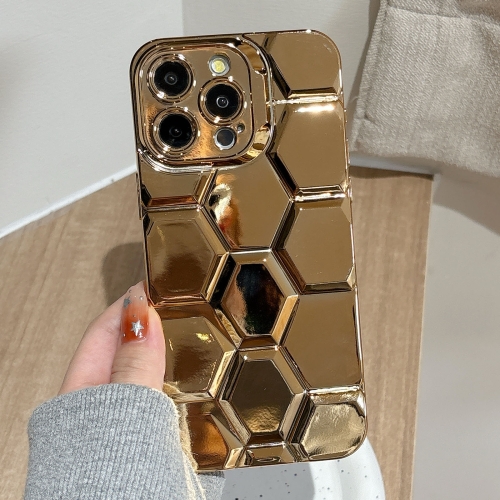 

For iPhone 12 Pro Max Electroplating Laser Engraving 3D Honeycomb TPU Phone Case(Gold)