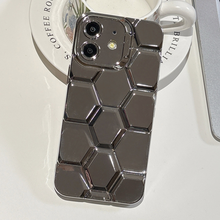

For iPhone 12 Electroplating Laser Engraving 3D Honeycomb TPU Phone Case(Grey)
