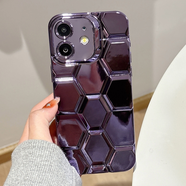 

For iPhone 12 Electroplating Laser Engraving 3D Honeycomb TPU Phone Case(Purple)