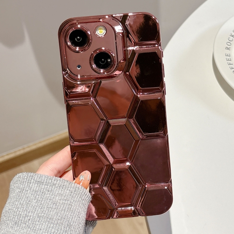 

For iPhone 13 Electroplating Laser Engraving 3D Honeycomb TPU Phone Case(Rose Gold)