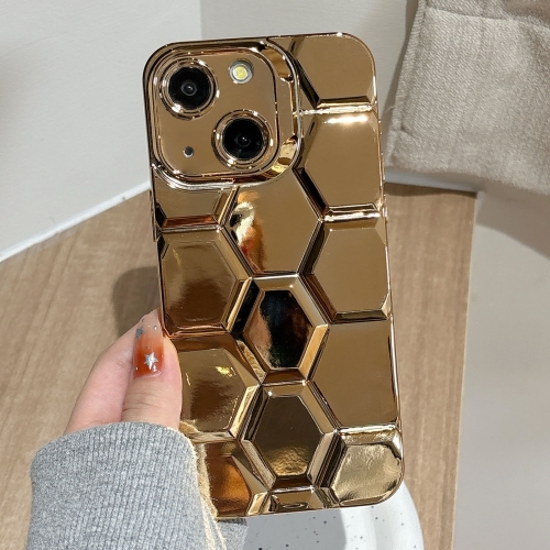 

For iPhone 14 Electroplating Laser Engraving 3D Honeycomb TPU Phone Case(Gold)