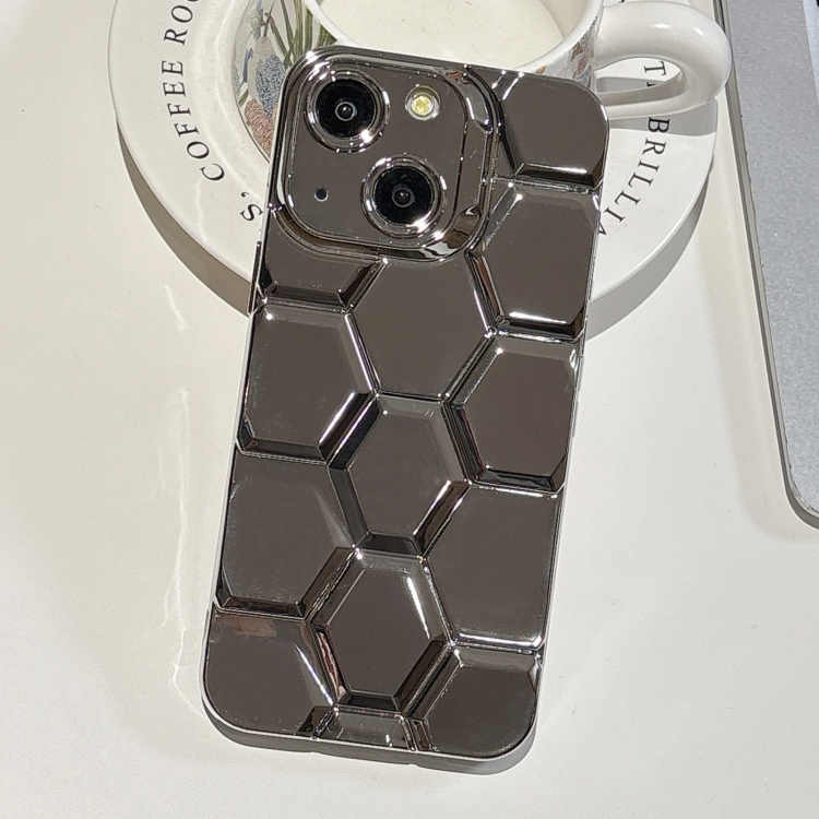 

For iPhone 15 Electroplating Laser Engraving 3D Honeycomb TPU Phone Case(Grey)