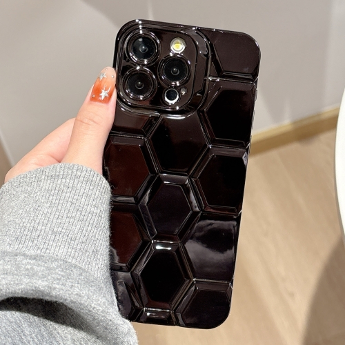 

For iPhone 16 Pro Electroplating Laser Engraving 3D Honeycomb TPU Phone Case(Black)