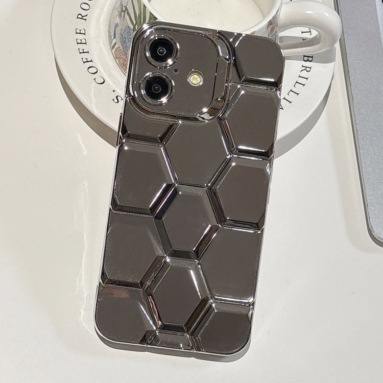 

For iPhone 16 Electroplating Laser Engraving 3D Honeycomb TPU Phone Case(Grey)