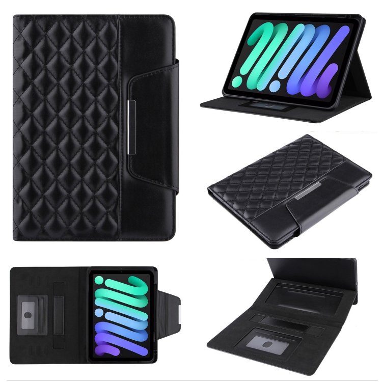 

For iPad mini 6 / mini 2024 Diamond Pattern Hardware Buckle Smart Leather Tablet Case(Black)