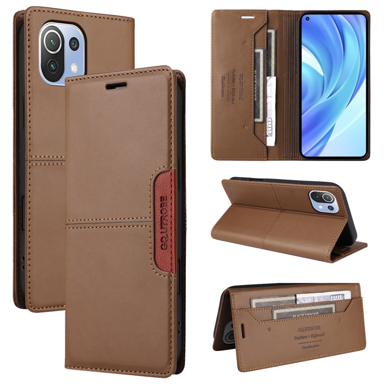 

For Xiaomi Mi 11 Lite GQUTROBE G01 RFID Anti-theft Leather Phone Case(Brown)