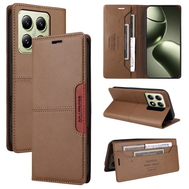 

For Xiaomi 14T GQUTROBE G01 RFID Anti-theft Leather Phone Case(Brown)