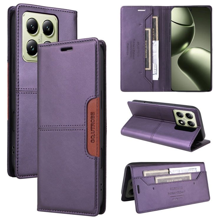 

For Xiaomi 14T GQUTROBE G01 RFID Anti-theft Leather Phone Case(Purple)
