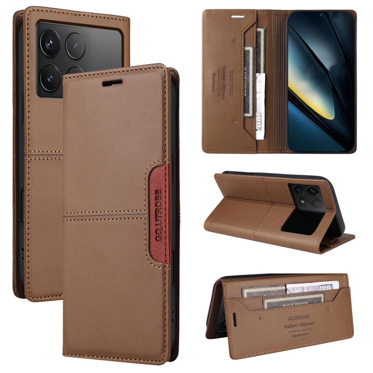 

For Xiaomi Poco F6 Pro GQUTROBE G01 RFID Anti-theft Leather Phone Case(Brown)