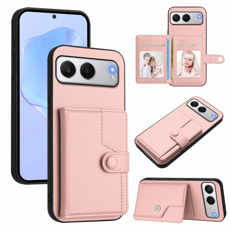 

For OnePlus Nord 4 Button Card Bag RFID Anti-theft Phone Case(Pink)