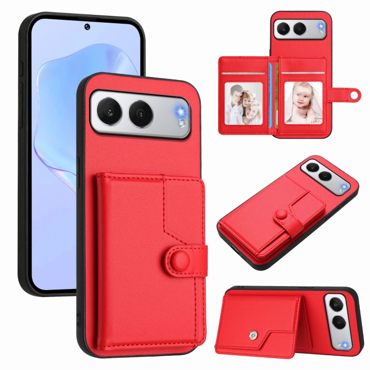 

For OnePlus Nord 4 Button Card Bag RFID Anti-theft Phone Case(Red)