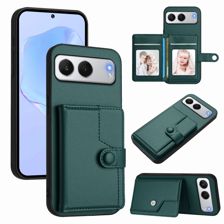 

For OnePlus Nord 4 Button Card Bag RFID Anti-theft Phone Case(Green)