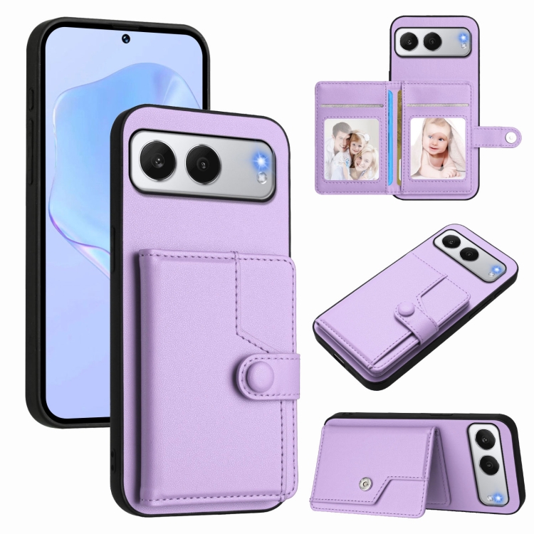 

For OnePlus Nord 4 Button Card Bag RFID Anti-theft Phone Case(Purple)