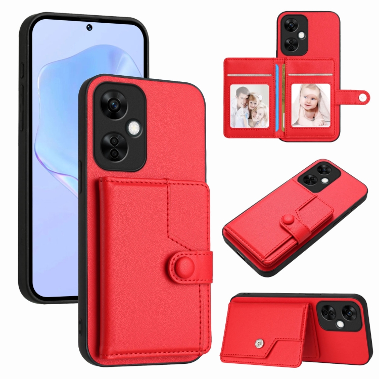 

For OnePlus Nord CE 3 Lite Button Card Bag RFID Anti-theft Phone Case(Red)