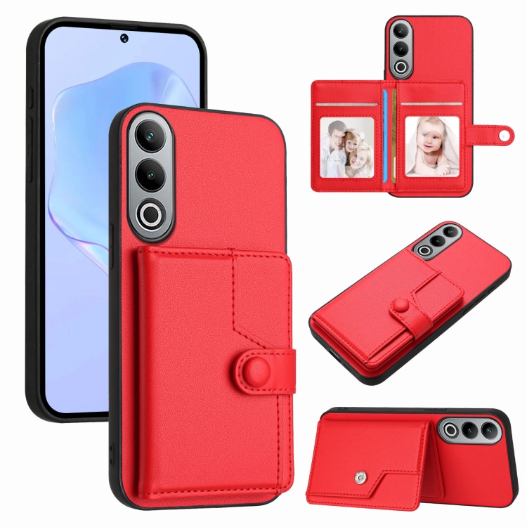 

For OnePlus Nord CE4 Button Card Bag RFID Anti-theft Phone Case(Red)