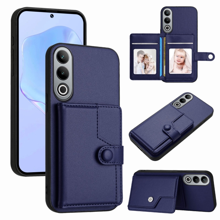 

For OnePlus Nord CE4 Button Card Bag RFID Anti-theft Phone Case(Blue)