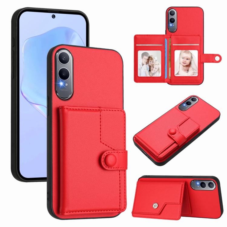 

For OnePlus Nord CE4 Lite 5G Button Card Bag RFID Anti-theft Phone Case(Red)