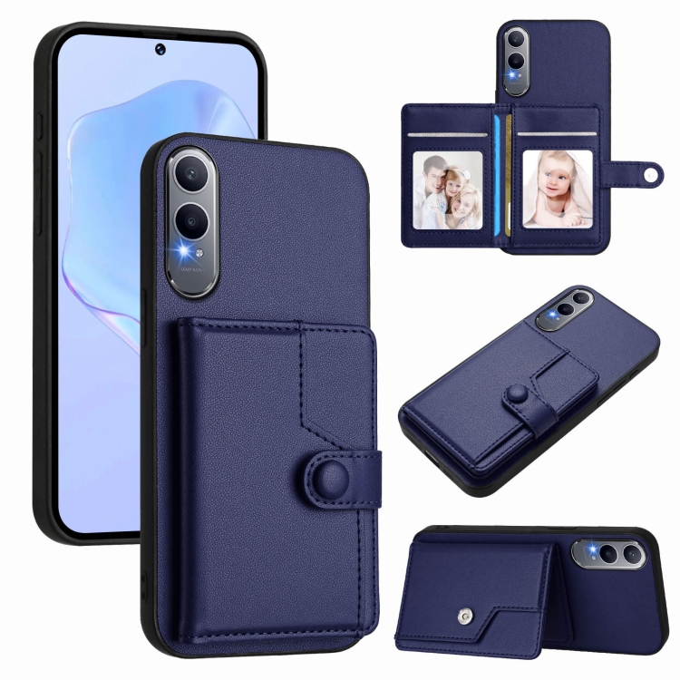 

For OnePlus Nord CE4 Lite 5G Button Card Bag RFID Anti-theft Phone Case(Blue)